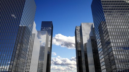 Fototapeta na wymiar Skyscrapers with clouds reflection