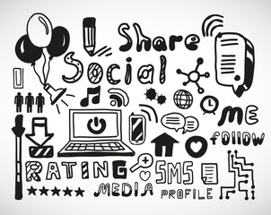 Set of hand drawn social doodles