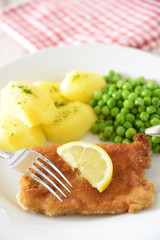 Paniertes Sojasteak mit Beilagen