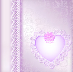 background with a satin bow and a heart