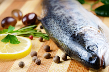 Raw trout on the board