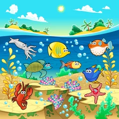 Fotobehang Family of funny fish in the sea. © ddraw