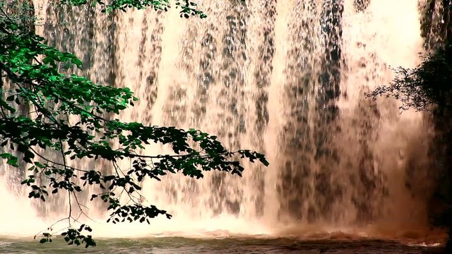 Spring waterfall in the forest.