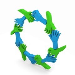 Circle of friendship hands 3D isometric white background