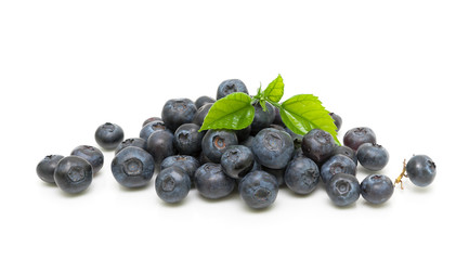 ripe blueberries close up on a white background