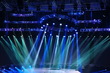 Fototapete Licht und Schatten Vektor-Bühnenscheinwerfer mit Laserstrahlen