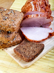 Still-life with bacon and bread slices