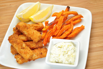 Healthy Baked Fish Stick Dinner with Sweet Potato Fries