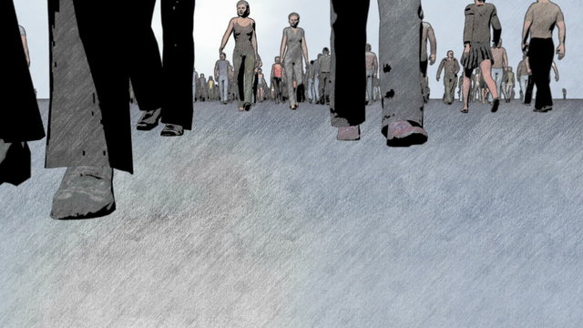Anonymous crowd low angle with coloured pencil shader