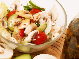 salad with champignon. close up