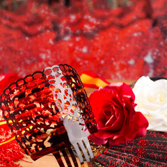 Flamenco comb fan and roses typical from Spain Espana