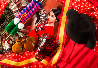 Flamenco woman with bullfighter and typical Spain Espana