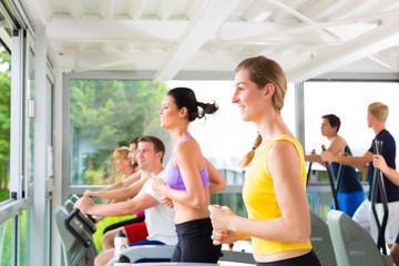 Fototapeta premium People in sport gym on treadmill running
