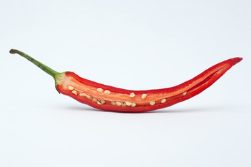 Chili pepper sliced on a white