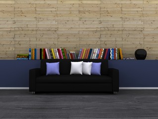 Living room with library