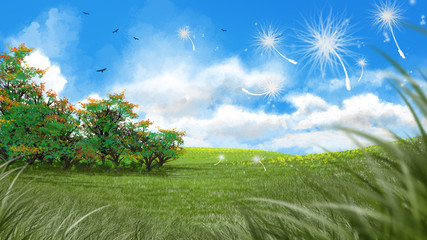 Obrazy na Plexi  Cyfrowa sztuka świeżej zielonej łąki na wiosnę