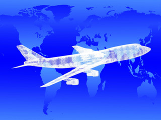 Fototapeta na wymiar model of jet airplane on worldmap. Concept - global travel.