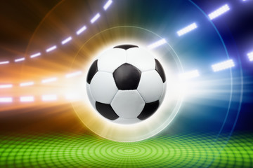 Naklejka premium Soccer ball, spotlights