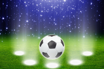 Fototapeta na wymiar Soccer ball, stadium, spotlights