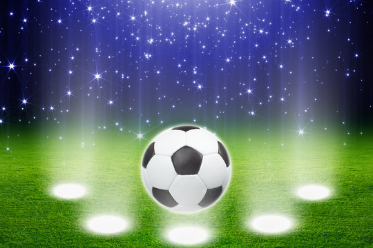 Soccer ball, stadium, spotlights