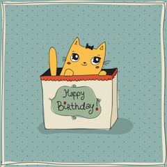 Beautiful happy birthday greeting card with cat - 52373806