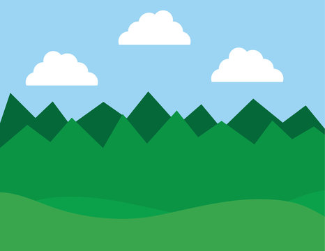 Forest with hills and clouds