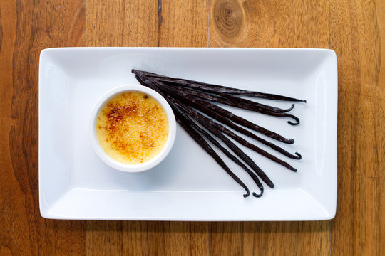 Creme Brulee With Vanilla Beans Over Head