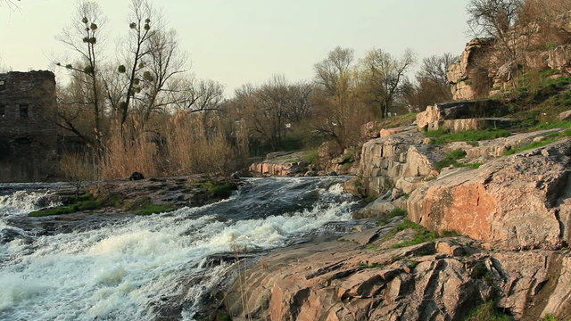 Waterfall on the River Mountain Tikich. Buki village, Ukraine