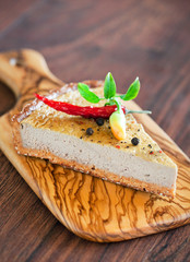 Tart with chicken liver and pepper, selective focus