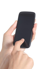 Woman hands touching a mobile phone with her finger