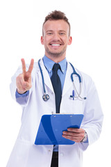 doctor making the victory sign