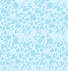 Ornate blue seamless pattern with many cute details