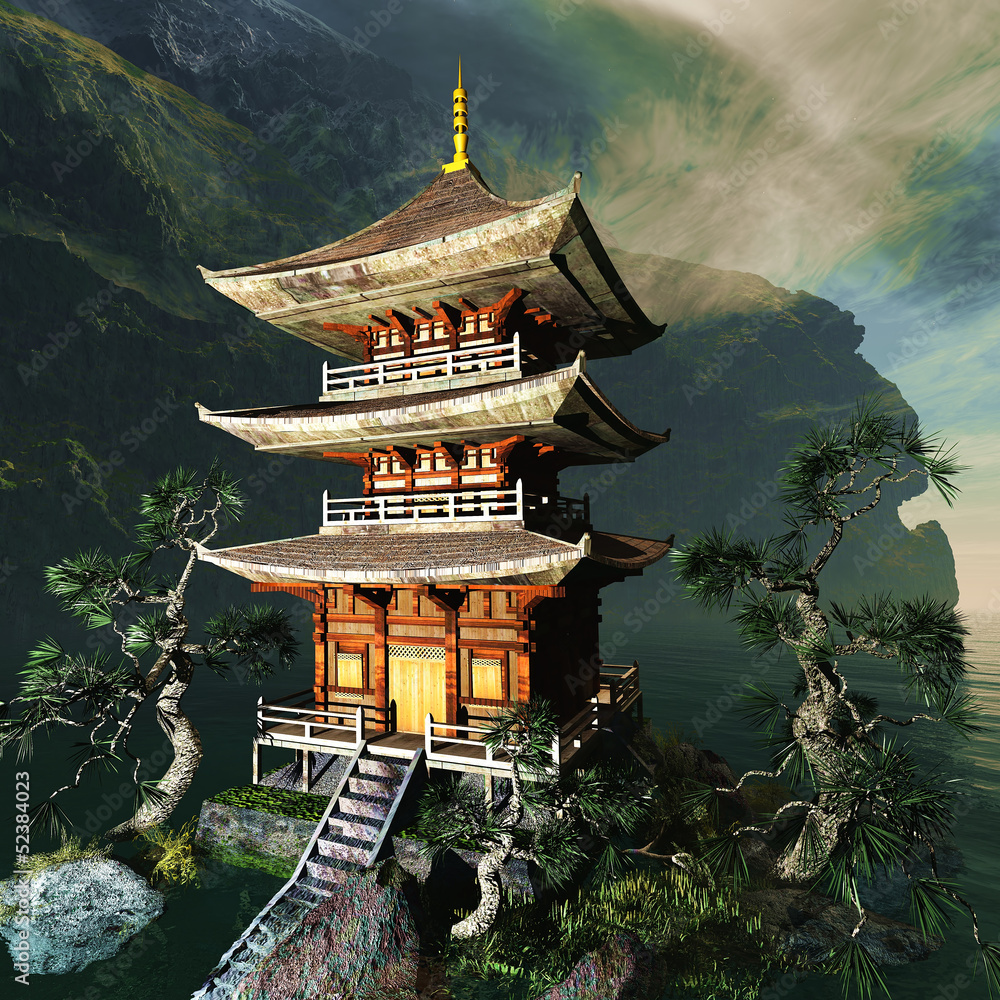 Wall mural zen buddhist temple in the mountains