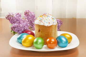 Easter cake and painted eggs