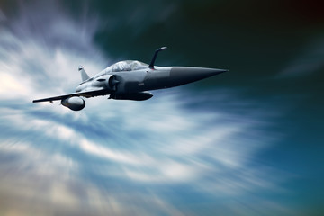 Fototapeta na wymiar Military airplan na szybkość w niebie