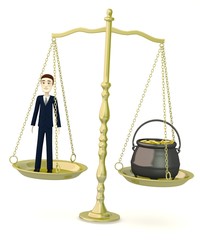 3d render of cartoon character on scales