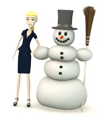 3d render of cartoon character with snowman
