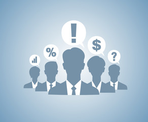 Business people team silhouettes with speech bubbles