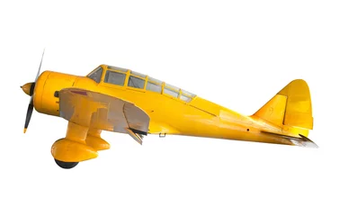 Fotobehang Oud vliegtuig oud klassiek geel vliegtuig geïsoleerd wit