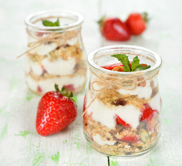 Dessert with yogurt and granola