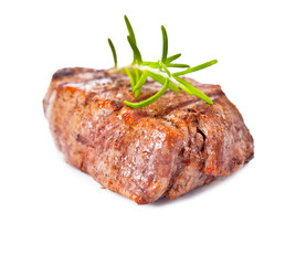 Grilled steak isolated on white background