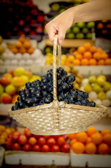Basket of grapes in the market