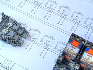 Relays and clamps on technical drawing