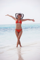 beautiful gril on beach have fun