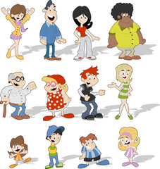 Group of cute happy cartoon people