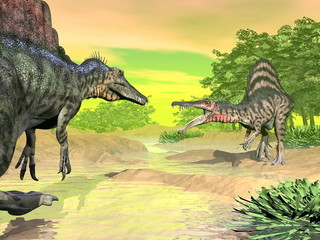 Spinosaurus dinosaurs fight - 3D render