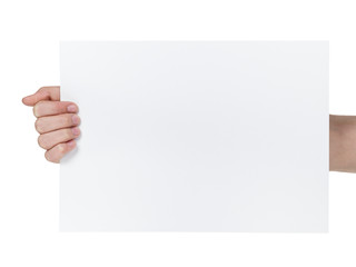 female teen hand holding blank paper a4 sheet