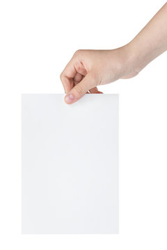 female teen hand holding blank paper a5 sheet