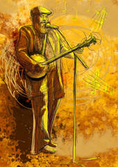 Banjo player (full sized hand drawing)