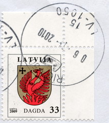 Canceled latvian stamp "Dagda"